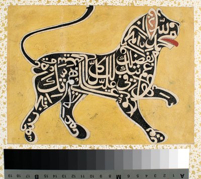 Ett lejon tillverkat av kalligrafi, ca 1800 av Indian School