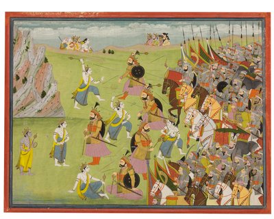 En målning från Mahabharata: Balabhadra Fighting Jarasandha, Kangra och Garhwal, c.1810-20 av Indian School