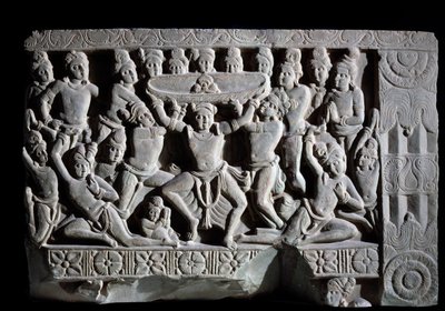 Tillbedjan av turban (fragment av relief, 225-325) av Indian School