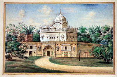 Akali Temple Amritsar, från The Kingdom of the Punjab, its Rulers and Chiefs, volym II, en volym med 30 akvarellstudier av en oidentifierad indisk konstnär, c.1840 (wc på papper) av Indian School