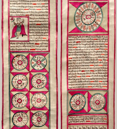 Astrologiskt diagram (penna & bläck och wc på papper) av Indian School
