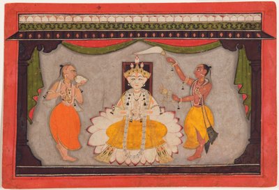 Buddha-avatar av Vishnu, ca 1700 (ogenomskinlig wc, guld- och skalbaggesköld på papper) av Indian School