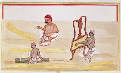 Caning-stolar för export till Storbritannien (penna & bläck och wc på papper) av Indian School