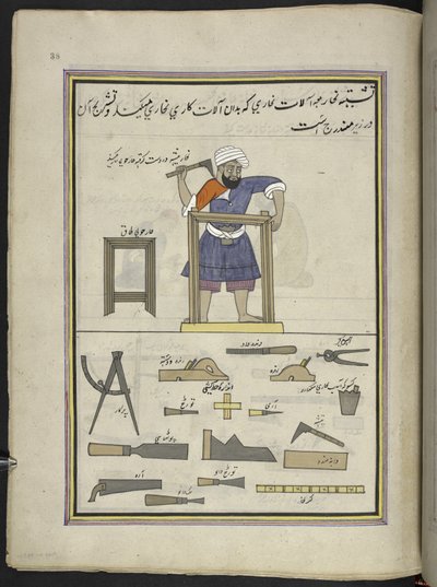 Snickare,  86 teckningar inbundna i en volym som visar yrken och yrken i Kashmir, hantverkare visas i arbete med sina redskap och utrustning,  Av en Kashmir-konstnär, troligen i Srinagar, ca 1850-60 (gouache på papper) av Indian School
