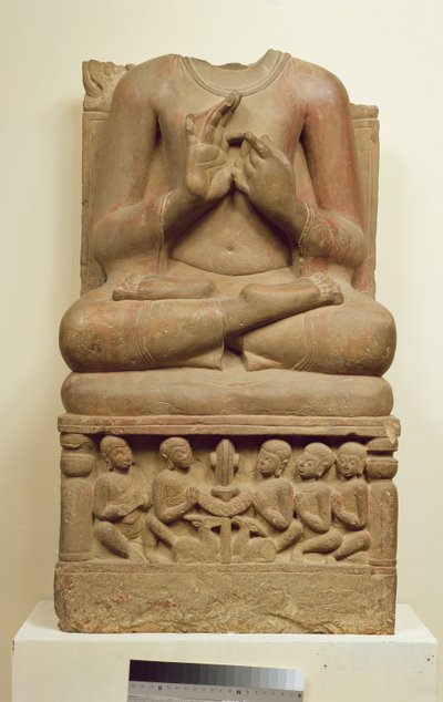 Snideri av Buddha i attityden att predika, Sarnath, Uttar Pradesh, 500-talet (sandsten) av Indian School