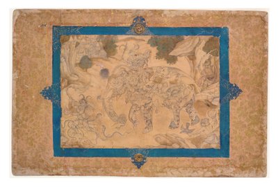 Composite Elephant and Other Creatures, c.1600 (ogenomskinlig wc & guld på papper) av Indian School