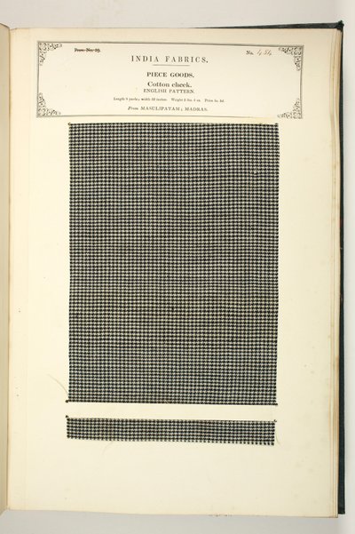 Cotton Check, Masulipatam, Madras, Piece Goods, från The Collection of the Textile Manufacturers of India, av John Forbes Watson, publicerad 1866 av Indian School