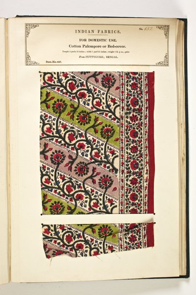 Cotton Palempore eller sängöverdrag, Fatehgarh, Uttar Pradesh, Indien, för hushållsbruk, nr 152 från "The Collection of the Textile Manufacturers of India", av John Forbes Watson, publicerad 1866 av Indian School