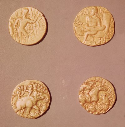 Dinarer av Samudragupta (335-375) och Kumargupta I (415-454) (guld) av Indian School