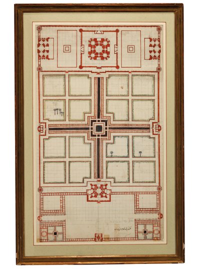 Tidig schematisk plan över trädgårdarna i Taj Mahal, Agra, norra Indien, ca 1805 av Indian School