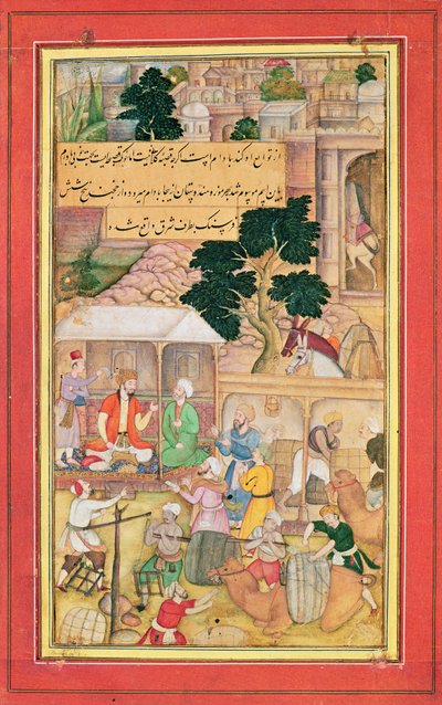 Kejsar Babur (r.1526-30) i samtal med en gammal man, 1400-1600-talet av Indian School