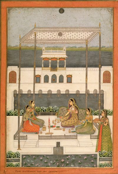 Kvällsfest i trädgården till ett Mughal-palats, Lucknow eller Murshidabad, Västbengalen, 1760 av Indian School