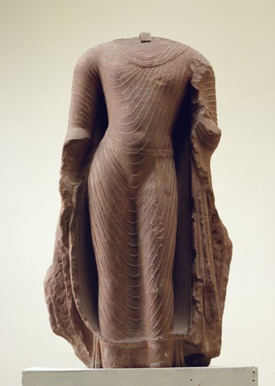 Figur av en stående Buddha, Jamalpur, Mathura (röd sandsten) av Indian School
