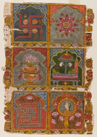 Fragment av en Jain Vijnapptipatra, ca 1725-1750 (ogenomskinlig wc på papper) av Indian School