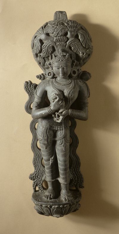 Ganga, gudinna som personifierar den heliga floden Ganges, Mahanad, Bengalen av Indian School