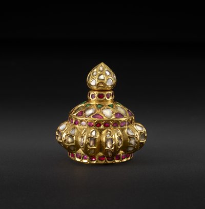 Gem-Set Kohl-flaska, mitten av 1600-talet (guld med diamanter, smaragder och rubiner) av Indian School