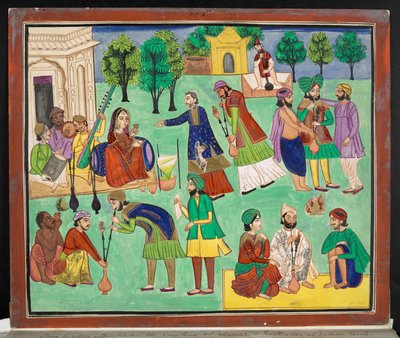 Gouache av en Amritsar-konstnär som skildrar rökningen av Charras, en typ av indisk hampa importerad till norra Indien från östra Turkestan, ca 1870 (gouache på papper) av Indian School