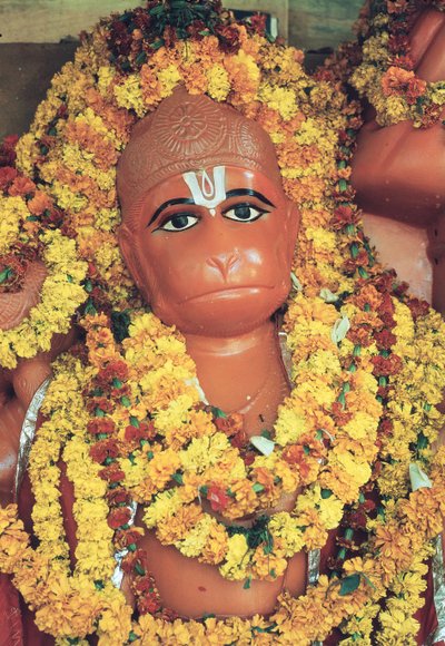 Hanuman, apguden (inkrustad emalj) av Indian School