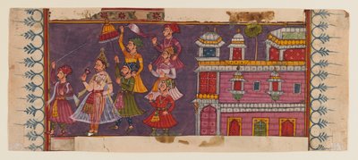 Heliga män och hovmän samlas före en prins (ogenomskinlig wc & guld på papper) (se 406510 för tergo) av Indian School