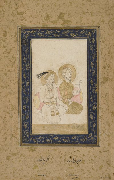 Humayun och Akbar, fristående albumfolio, c.1900 av Indian School