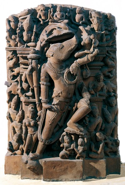 Indisk konst: den hinduiska gudomliga Vishnu i form av en galt. Från Khajuraho, Indien. Chandela period av Indian School