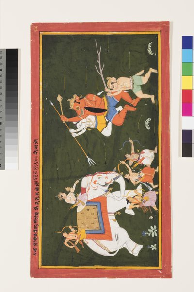 Indra slåss mot demonen Vritrasura, 1680-1700 av Indian School