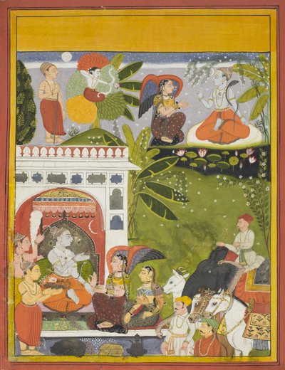 Kama Shoots a Love Arrow at Shiva, sida från en kopia av Gita-Gauri, Song of Gauri, c.1675-80 av Indian School