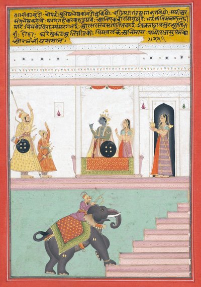 Kanhada Ragini från Dipak, ca 1755 (ogenomskinlig wc & guld på papper) av Indian School