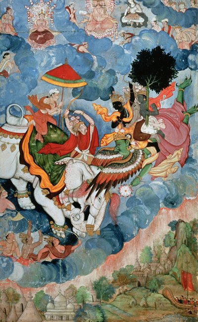 Krishnas strid med Indra, ca 1590 av Indian School
