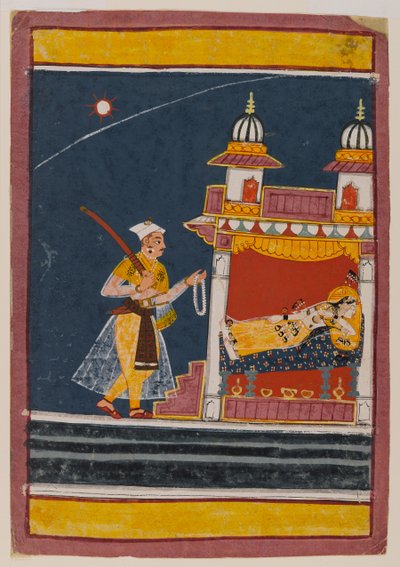 Lalita Ragini, ca 1650 (wc & guld på papper) av Indian School