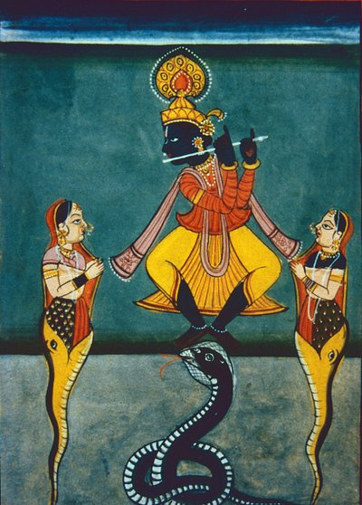 Lord Krishna (gouache och akvarell på papper) av Indian School