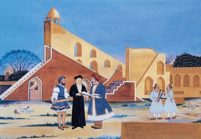 Maharaja Sawai Jai Singh II:s målning, Jantar Mantar, Jaipur, Rajasthan, Indien (akvarell på papper) av Indian School