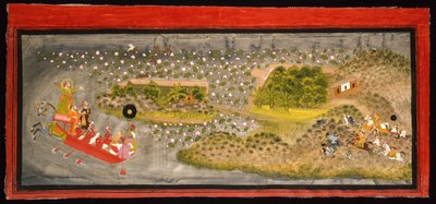 Maharana Jagat Singh II hawking och galtjakt, c.1740 (ogenomskinlig w/c, silver och guld på papper, monterad på en albumsida) av Indian School