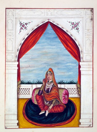 Maharani Chand Kaur, från The Kingdom of the Punjab, its Rulers and Chiefs, volym I, en volym med 27 akvarellstudier av en oidentifierad indisk konstnär, ca 1840 (wc på papper) av Indian School