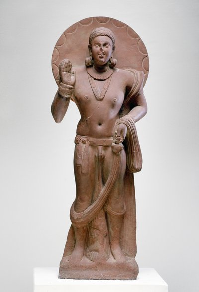 Maitreya, en framtida Buddha, Ramnagar-kultur, från Ahichatra, Uttar Pradesh, 200 AD (röd sandsten) av Indian School