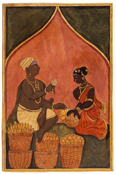 Marknad i Indien, ca 1880 (minitaure) av Indian School