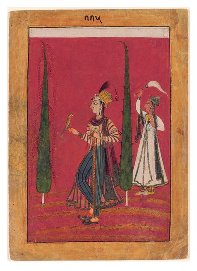 Mughal Princess in a Garden, ca 1700 (ogenomskinlig wc, guld & silver på papper) av Indian School