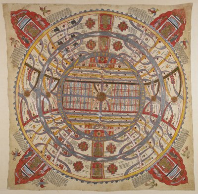Eller 13937 f.1 A Diagram of the Universe, med text på sanskrit och gujarati (akvarell på tyg) av Indian School