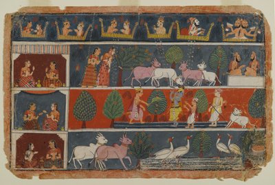 Sida från en Dispersed Bhagavata Purana Series, c.1680 (ogenomskinlig wc på papper) av Indian School