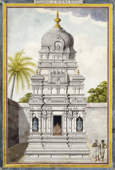 En del av Temple of Jambukeshvara, Srirangam, Tamil Nadu, ca. 1800 (penna, penna, svart bläck, w/c på lagt papper) av Indian School