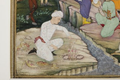 Picknick under en jakt, detalj, ca 1615 (ogenomskinlig wc på papper) av Indian School