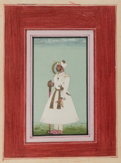 Porträtt av Rao Vir Singh, ca 1780-1790 (ogenomskinlig wc & guld på papper) av Indian School