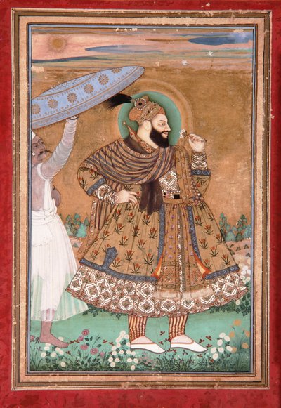 Porträtt av Sultan Abul Hasan av Golconda, stående, ca 1675 (ogenomskinlig wc & guld på papper) av Indian School