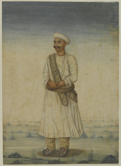 Porträtt av en man (akvarell på papper) av Indian School
