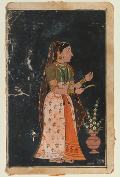 Porträtt av en kvinna, ca 1620 (ogenomskinlig wc på papper) av Indian School