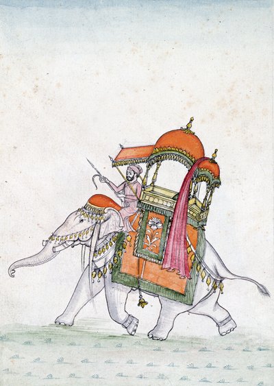 Porträtt av en man som rider på en elefant, tidigt 1800-tal (wc på papper) av Indian School