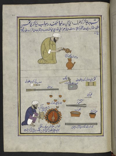 Pot-emaljerare,  86 teckningar inbundna i en volym som visar yrken och yrken i Kashmir, hantverkare visas i arbete med sina redskap och utrustning,  Av en Kashmir-konstnär, troligen i Srinagar, ca 1850-60 (gouache på papper) av Indian School