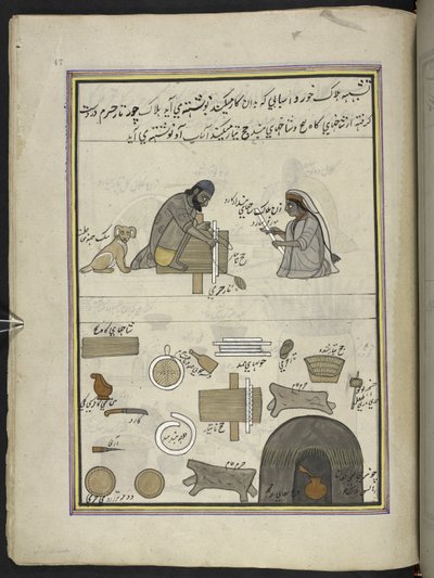 Punkah-makare,  86 teckningar inbundna i en volym som visar yrken och yrken i Kashmir, hantverkare visas i arbete med sina redskap och utrustning,  Av en Kashmir-konstnär, troligen i Srinagar, ca 1850-60 (gouache på papper) av Indian School