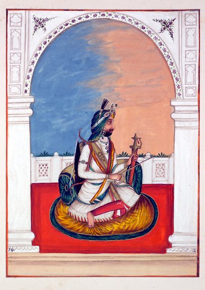Rajah Hira Singh, från The Kingdom of the Punjab, its Rulers and Chiefs, volym I, en volym med 27 akvarellstudier av en oidentifierad indisk konstnär, ca. 1840 (wc på papper) av Indian School
