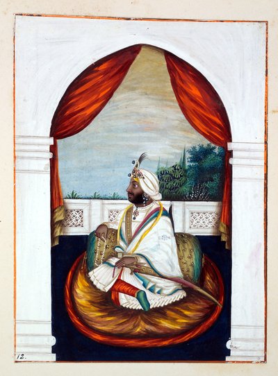 Rajah Sher Singh, från The Kingdom of the Punjab, its Rulers and Chiefs, volym I, en volym med 27 akvarellstudier av en oidentifierad indisk konstnär, ca 1840 (wc på papper) av Indian School